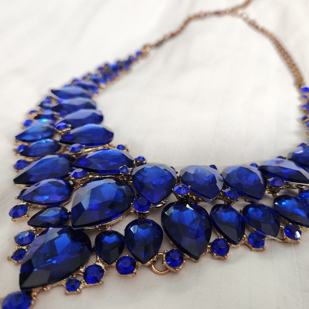 Faux Blue Sapphire Gold necklace Burning Man approved - Picture 2 of 5